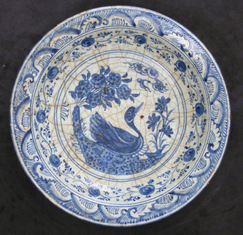 Dish with a Swimming Duck via Islamic ArtMedium: Stonepaste; painted in blue under transparent glaze