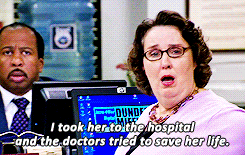 dundermifflinscranton:  Pam: Thank God you were there. Michael: Yeah, kinda good-news, bad-news there. I was able to be on the scene so quickly because I was in the car that hit her. Jim: Who was driving? Michael: …Pam: Oh, Michael.