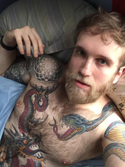 sam-spade82:  The rare blonde beard with some amazing serpent ink 