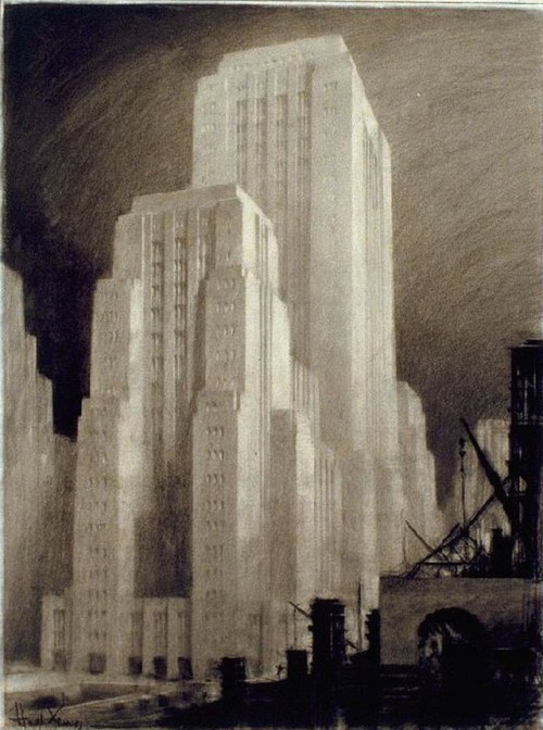 nobrashfestivity:Hugh Ferriss, Architectural Renderings, 1910-1940 Ferriss was a fascinating illustr