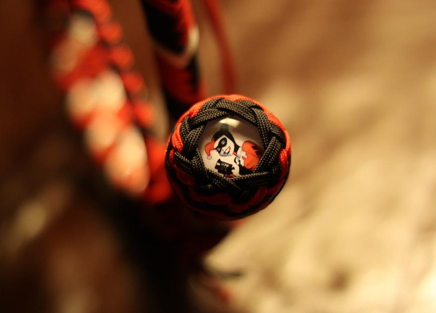 bdsmgeek:  edgeplay-co-uk:  Harley Quinn themed whip and flogger. Only one of each