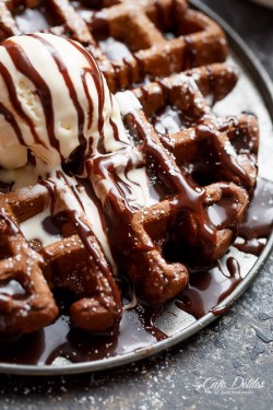 sweetoothgirl:    DARK CHOCOLATE CAKE WAFFLES   