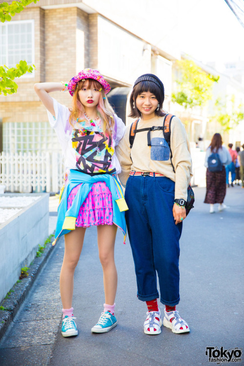 Sakura Pluto and Miii on the street in Harajuku. Sakura is wearing a kawaii style featuring items fr