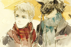 sevnilock:  - Snow doesn’t and will never get any more romantic just because I am with John, who by the way I have to insist is not my love interest. - Sherlock, get out of the scarf. You will get yourself suffocate in there. - o(*￣ヘ￣*o＃)「The