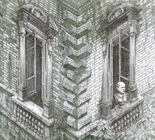 István Orosz — Piranesi in Budapest  (etching, 1990)