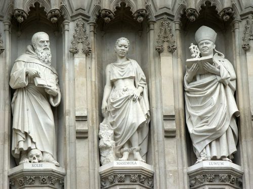 Statues of martyrs at the facade of Westminster Abbey in London. From left: st. Maximilian Maria Kol