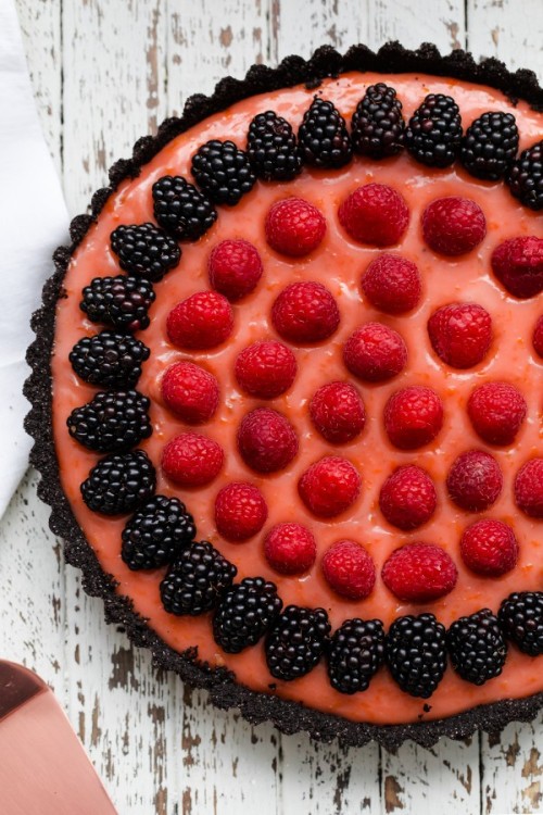 sweetoothgirl:    Triple Citrus Tart with Chocolate Crust and Berries  