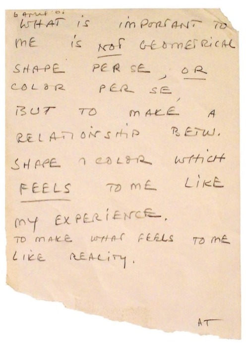 vervediary:Note by Anne Truitt, april 1965.