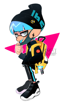 smaiart:  My game squib🦑 he can’t settle on a main weapon and likes to collect band merchandise c: 