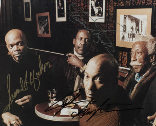 Samuel L. Jackson, Richard Roundtree, Gordon Parks and John Singleton on the set of Shaft (2000)