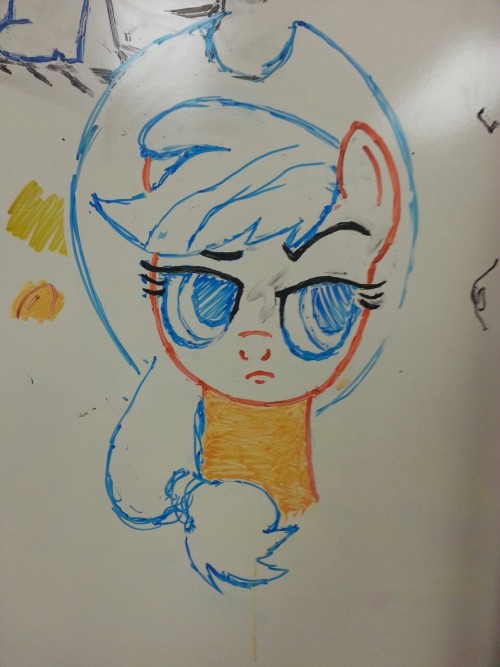 Rounding out the Mane Six is the cutest, most reliable, all around best background pony, Applejack!  All ponies are done in whiteboard markers.