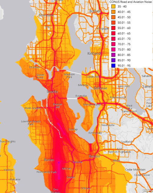 mapsontheweb:Noise Map of the Seattle Area.