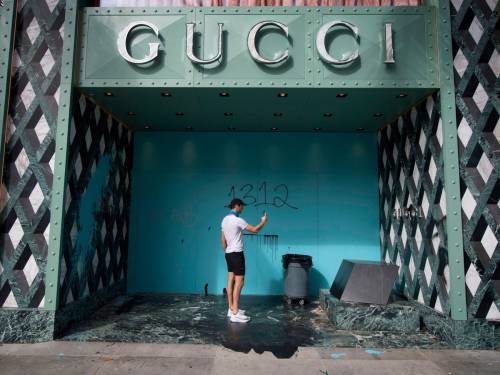 1312 graffiti on a Gucci store in Beverly Hills, California on June 1, 2020 following a George Floyd