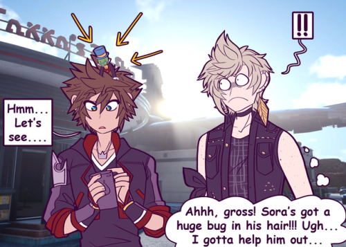 destiny-islanders:    I mean… We don’t ever see Sora, Donald, or Goofy introduce Jiminy to anyone on the worlds they travel to… So this could happen.  Tbh once Sora gets over how upset he is that Prompto obliterated Jiminy, he should be genuinely