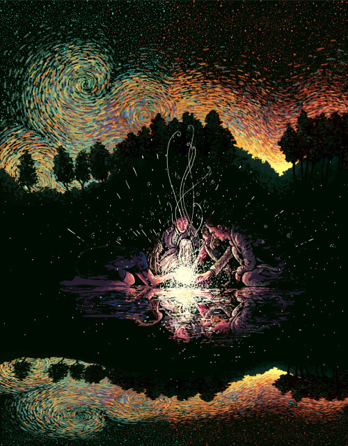 pineapple-shawty:  jedavu:  Swirling Illustrations by James R. Eads Explore Human Connections and the Natural World   Modern Van Gogh