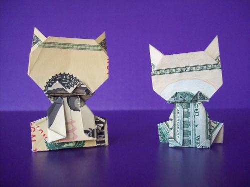 “Money Cat v2″ designed by Jo Nakashima. Folded by Annalisa from a US dollar bill (and a standard we