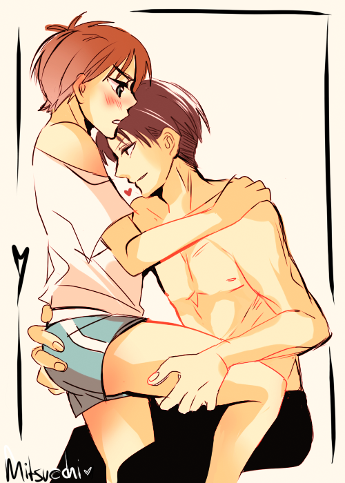 mitsucchi:  “See, I’m getting chubbier, stop buying me more sweets-” “I don’t see a problem here, you don’t even know how sexy your legs are.” Artist: mitsucchi(Tumblr) 