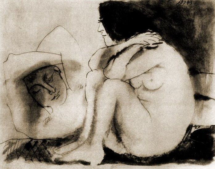 24hoursinthelifeofawoman:  Pablo Picasso - “Sleeping man and woman sitting”.