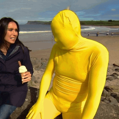Adrian Chiles in a morphsuit on “Christine & Adrian’s Friendship Test” s1e02