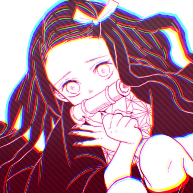 a manga icon of nezuko from demon slayer. it has a pink overlay. she curls in on herself and holds her hands close to her chest. she looks up in a sorrowful expression.