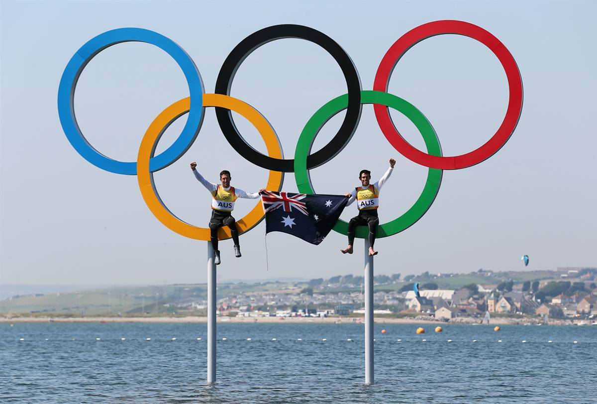 liveolympic:  Day 14: Mathew Belcher, right, and Malcolm Page of Australia celebrate