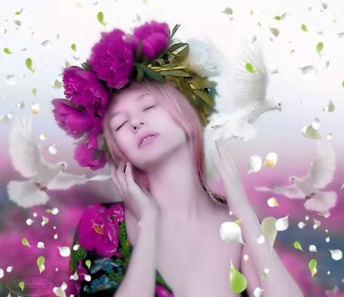 teasetoys:  sexheals:  teasetoys:  For my flower  Whoa! Wherever she is is where we are gonna go tonight! Check out those doves and the raining petals too. And that flower head dress, holy smokes! So much to visualize and absorb here. Otherworldly 👌🏻