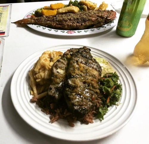 Date night … fish steak & red snapper (at Oistins Fish Fry, Jump Up, Barbados!!)