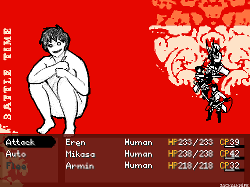 jackalknife:Adversaries terminated.Shingeki no OFF Game, everything hand-sprited. otl Might make mor