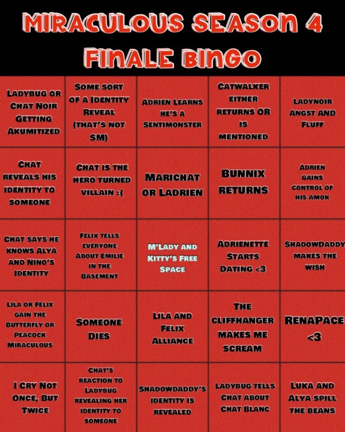 Miraculous Ladybug Bingo Card