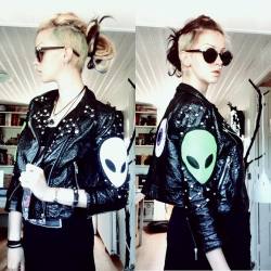 psychara:  My new jackeeeettt. Found it on a fleamarket, patches were gifted by @punkheartpatches and studs are from Etsy and were a pain to attach. But yaaaaay cool new jacketttt!