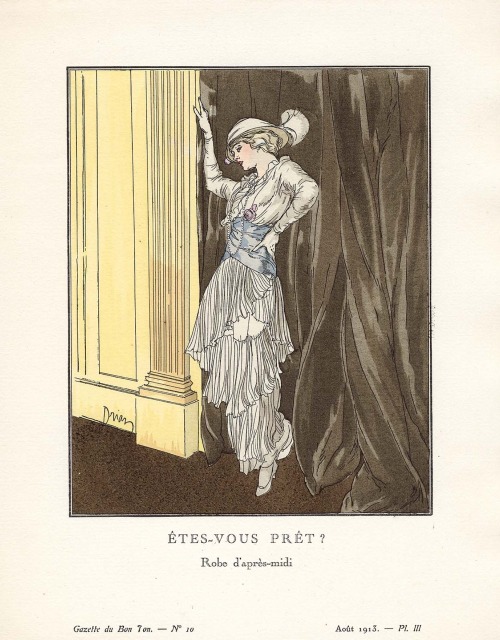 “Êtes-vous prêt ?”Robe d'après-midi.Gazette du bon ton. Volume 2, No 10.Août 1913.Art by Etienne Dri