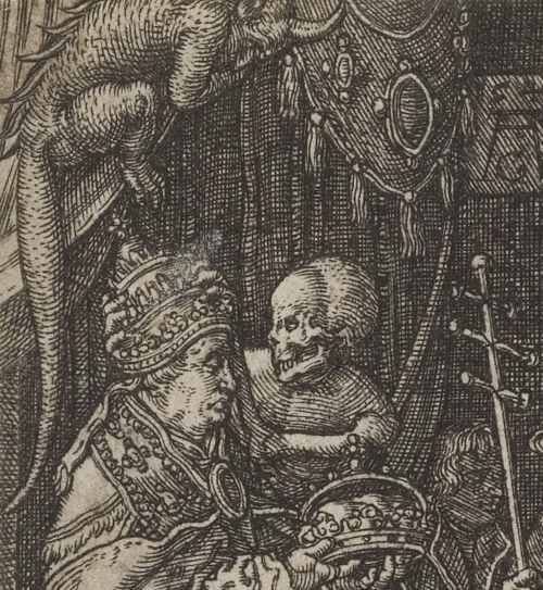 Heinrich Aldegrever &amp; Hans Holbein the Younger - Death and the Pope (1541). Detail.