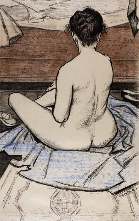 huariqueje:Ruth   -  Clifford Hall, 1953.British, 1904–1973Charcoal and pastel , 19 ½ x 12 ¼ in