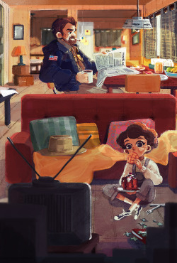marine-petri: Here is the piece that I made a few month ago for @strangerthingszine . I wanted to imagine Eleven/Jane and Hopper’s daily life.  If you missed the preorder, you can get an extra copy here : https://strangerthingszine.bigcartel.com/