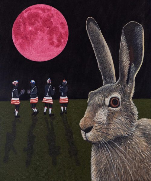 Ben Edge  —  Pink Hare Moon  (oil on canvas. 2019)