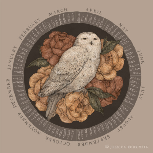 jessicaroux:So happy to share this 2017 Snowy Owl Circular Calendar! I just listed them in my shop -