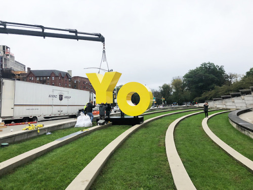 YO! After a couple weeks of rain delays (OY), Deborah Kass’s playful public artwork OY/YO was instal