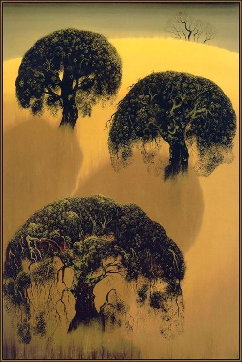 lilacsinthedooryard: Eyvind Earle (United States, 1916-2000) Three Oaks