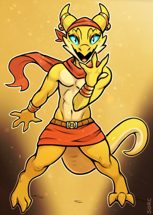 Sirocco the glamorous golden kobold! Commission for @duskthebatpack - thank you!