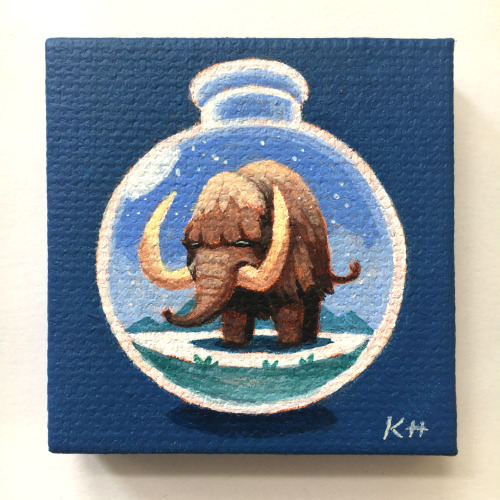 kevanhom:Late post, but here are six 2″x2″ paintings of some prehistoric creatures in bottles for Nucleus Portland’s ‘Microdose 3′ group show in Oregon (August 20th-September 13th 2021) :)Creatures featured are Spinosaurus, Ankylosaurus, Mosasaurus,