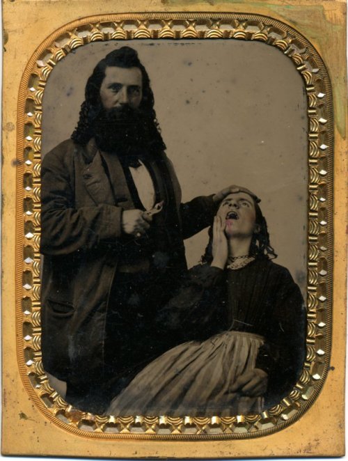 Ouch! Dentist pulls tooth ¼ plate tintype in half case.