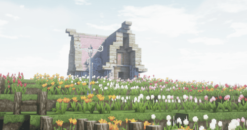 Upon A Vast Flower Field Lies A Small Cottage ~