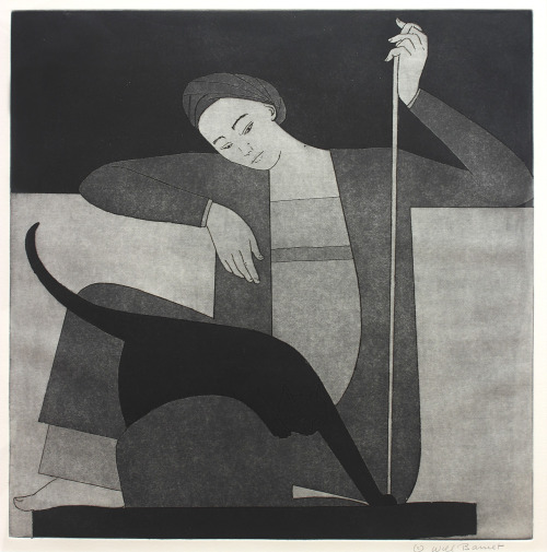 Will Barnet aka Will R. Barnet (American, 1911-2012, b. Beverly, MA, USA) - Woman, Cat and String, 1