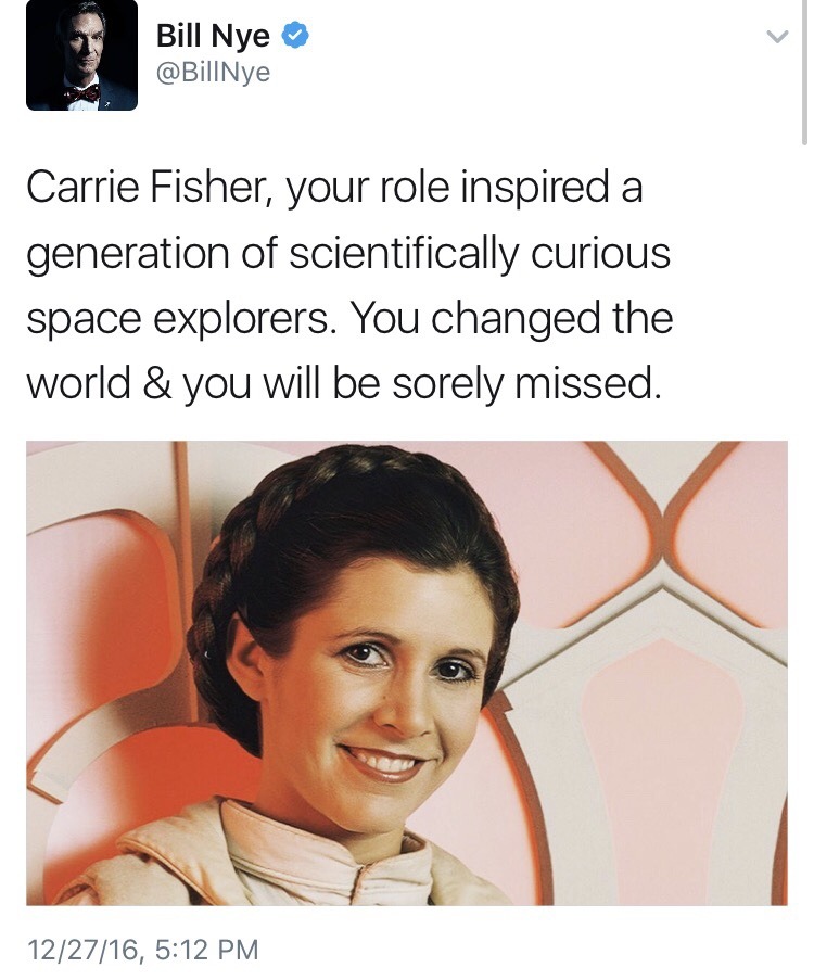 daisyridleyofficial:Celebrities and their reactions to the loss of Carrie Fisher.