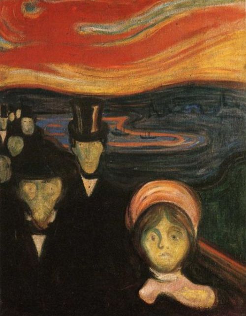 malinconie:Edvard Munch, Anxiety, 1894The Scream, 1893and Despair, 1893-1894