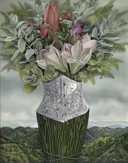 Lush Florals Sprout from Corsets and Dresses in Enchanting Paintings by Artist Amy Laskin