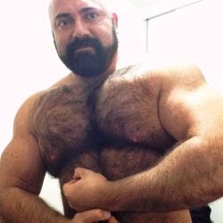 Great looking hairy chest and nips along with a handsome man and beard - WOOF