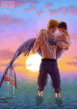 cris-art:  This drawing is for my friend hisboywriter, who recently celebrated her birthday yesterday. She loves sexy backs and mermen. :3  I hope you like! ♥