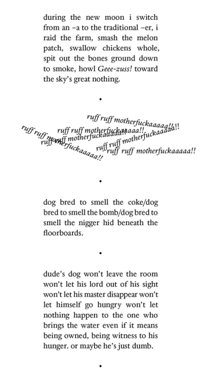 Excerpts from “dogs!” by Danez Smith in the March 2018 issue of Poetry magazine.[image: Text excerpt