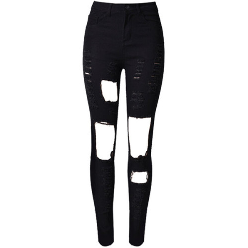 Black Cut Out Rips Detail Skinny Jeans ❤ liked on Polyvore (see more ripped skinny jeans)